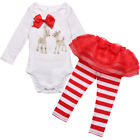 US Infant Baby Girls Christmas Outfit Shiny Romper Tops Tutu Skirt 3PCS Clothes