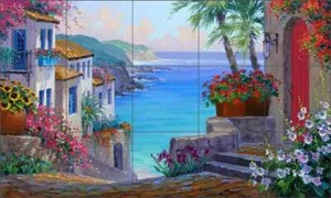 Mural de cerámica artística de azulejos mediterráneos Mikki Senkarik lago de Como MSA154 - Imagen 1 de 2
