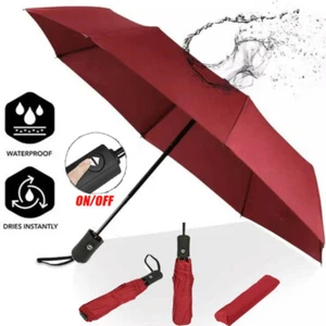 Automatic Umbrella Anti-UV Sun/Rain Windproof 3 Folding Compact Big Umbrella Red - Picture 1 of 11