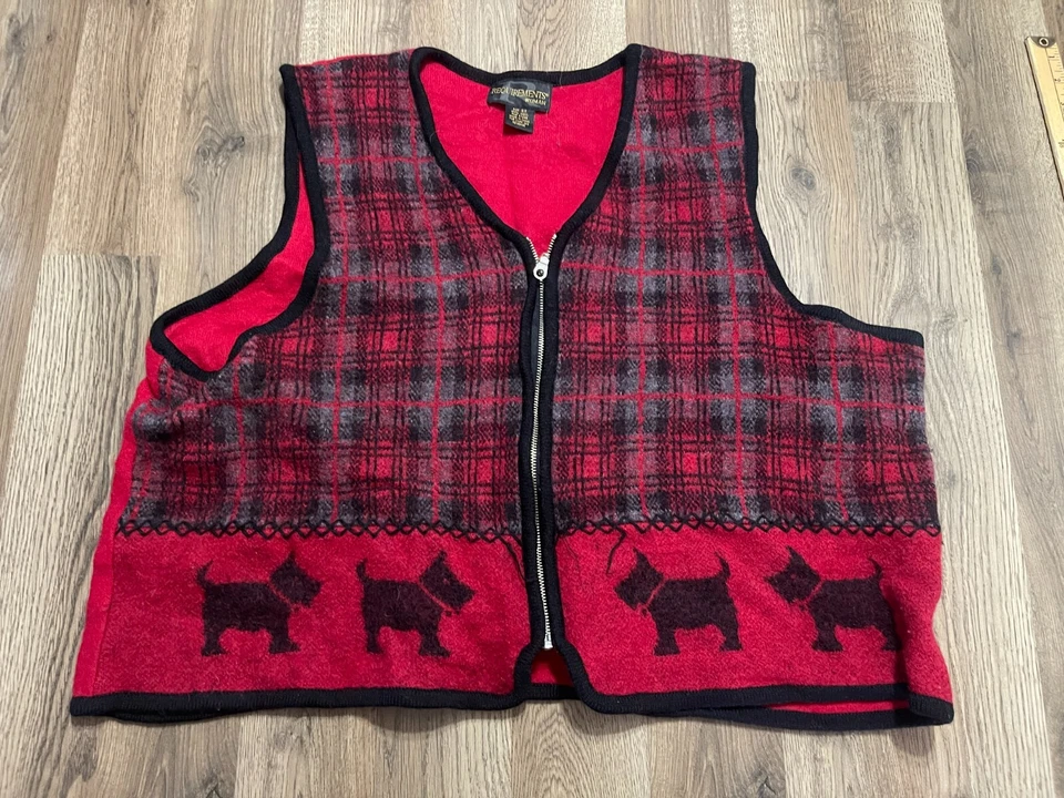 Suéter Requisitos, Mujer Plus 3X, Rojo Gris, Perros, Cremallera Completa, Chaleco 100% Lana Foto 1 de 4