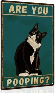 Bathroom Sign Tuxedo Cat Wall Decor Funny Metal Sign 8X12 Inch - Are You Pooping - Picture 1 of 8