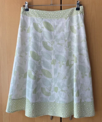 Epilogue Cream Pale Green Leaf Floral Print A Line Linen Style Midi Skirt UK 12 - Image 1 of 4