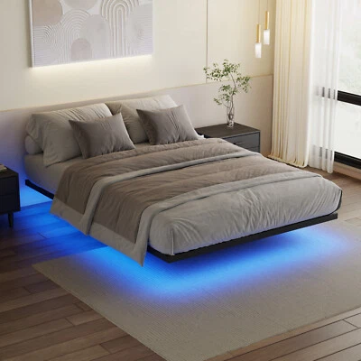 Ufurniture Floating Bed Frame Queen Size LED Lights Metal Platform Bed Black - image 1 of 4