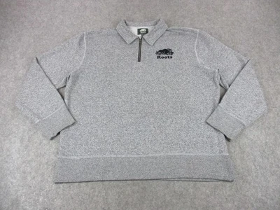 Pullover Roots Canada Para Hombres 2XL Gris Cuarto Cremallera Cuello Bordado Logo Castor Foto 1 de 4