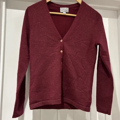 Pure Collection Cardigan Burgundy Sparkle Cashmere Size 10 Uk V Neck Worn Once - Image 1 of 4