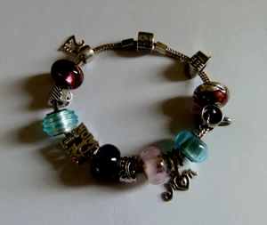 STERLING SILVER MUM CHARM BRACELET WITH CHARMS - Picture 1 of 5