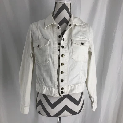 Current/Elliott Jean Jacket The Snap Jacket White Cotton Denim USA Made Size 3 - Image 1 of 4