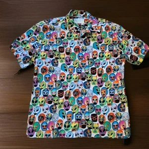 Camicia Sayulita Co. Uomo Luchador Maschera AOP Manica Corta Camicia Cotone Taglia 2XL - Foto 1 di 9