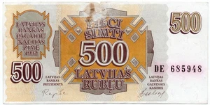 1992 Latvia 500 Rublu Banknote DE-685948 - Picture 1 of 2
