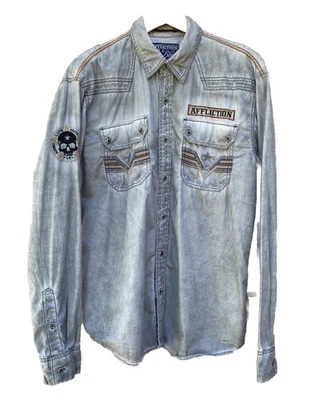 Рубашка на пуговицах Affliction черная премиум-класса американская таможня череп звезда серая большой размер - Изображение 1 из 4