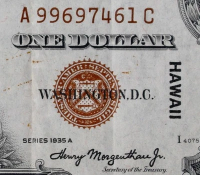 HG $1 1935A HAWAII brown seal Silver Certificate A99697461C WWII Emergency Issue - Image 1 of 3