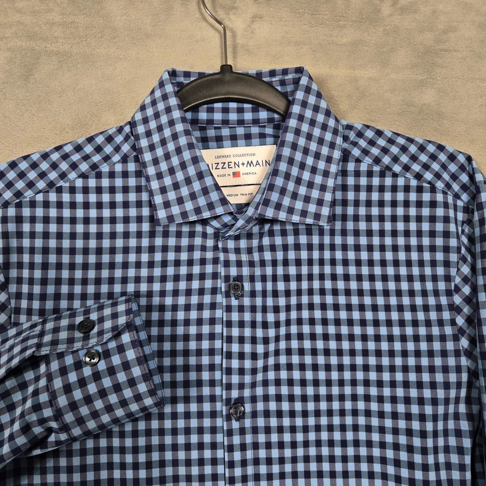 Mizzen + Main Shirt Mens Medium Leeward Trim Fit blue gingham check L/S USA MADE - Image 1 of 4