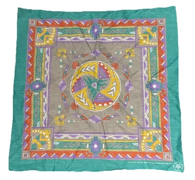 Bandana Azteca Vintage Nativo Americano Turquesa Suroeste Diseño Wamcraft EE. UU. Foto 1 de 4