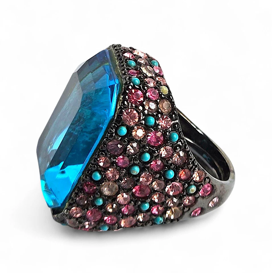 Kenneth Lane Crystal Cocktail Statement Ring Pavé Stones Gunmetal *PLEASE READ* - Image 1 of 4