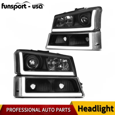 LED Projector Headlights + Bumper Lamps+ DRL For 2003-2006 Silverado Avalanche - Image 1 of 4