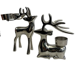 Metal Deer Reindeer Candle Holder Candelabra 3 Candle Tea Light Holder Set 2 Vtg - Picture 1 of 9