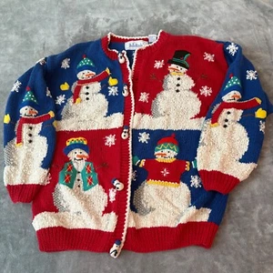 De Colección BellePointe Suéter Mujer XL Muñeco de Nieve Invierno Colorido Cárdigan Años 90 Navidad - Imagen 1 de 8