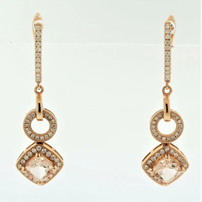 Morganite Diamond Drop Earrings 2.44CTW 18K Rose Gold - Image 1 of 4