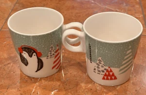 STARBUCKS 2016 PENGUIN XMAS TREE WINTER SNOW Coffee Mug 10 oz LOT SET 2 LN - Picture 1 of 6