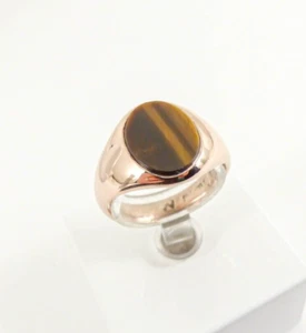 9ct Gold Signet Ring Tiger's Eye Rose Antique Hallmark 1918 4.3 grams Size L 1/2 - Picture 1 of 7