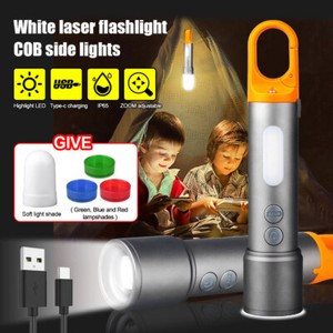 Laser LEP Flashlight Green Blue Red Light Soft COB Lamp Lantern USB Rechargeable
