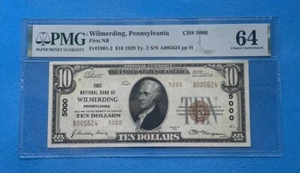 $10 1929 First NB Wilmerding, PA National Currency Bank Note PMG 64 EPQ Type 2 - Picture 1 of 2