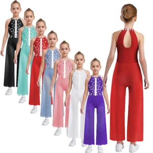 Kids Girls Dancewear Dancing Bodysuit Pants Jumpsuit Leotard Shimmery Pageant - Picture 1 of 81