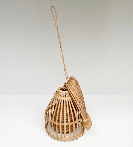 Miniature Woven Fishing Trap Basket Creel Coop Vintage Bamboo Thai Handmade 3 Pc Cover
