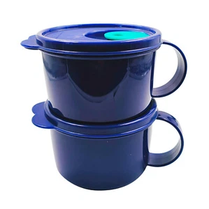 Juego de 2 tazas de sopa Tupperware azul oscuro redondas de plástico para microondas CystalWave de 460 ml - Imagen 1 de 15
