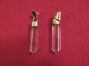 (2) White Ice Clear Quartz Crystals Hexagonal Point Pendant Healing Amulets - Picture 1 of 8