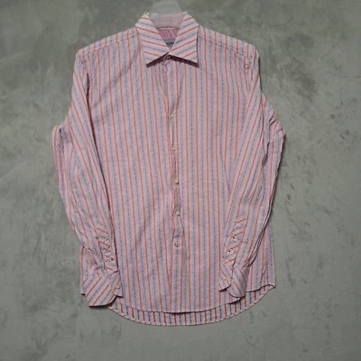 Dragonfly Mens Dress Shirt L Red Geometric Stripe Long Sleeve Hidden Button Up - Image 1 of 4