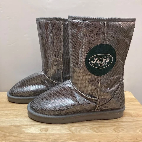 NEW YORK JETS Silver NFL Official FOCO Sparkle Boots Shoes (Women's Size 7/8) Cover