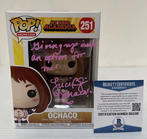Luci Christian Signed Ochaco MY HERO ACADEMIA Exclusive Funko Pop BECKETT COA 4 Cover