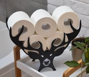 Soporte de rollos de inodoro de ciervo independiente papel negro para baño almacenamiento de tejidos regalo - Imagen 1 de 24
