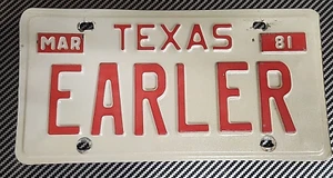 1981 Texas License Plate EARL CAMPBELL "EARLER" Houston Oilers Rare Vintage NFL - Picture 1 of 2