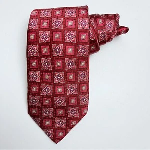 Robert Talbott Mens Red Retro Kaleidoscope Floral Checkered Hand Sewn Silk Tie - Picture 1 of 7