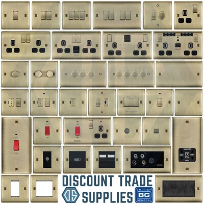 Interruptores y enchufes de latón antiguos de metal BG Nexus insertos negros gama completa