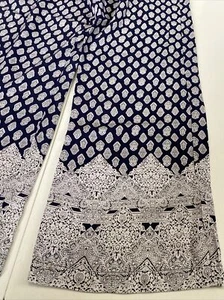 Sim & Sam Jr Girls Small Navy Blue Medallion Elastic Waist Flowy Wide Leg Pants - Picture 1 of 12