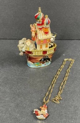 Noah's Ark Jeweled Trinket Box And Necklace with Austrian Crystals Foto 1 de 4
