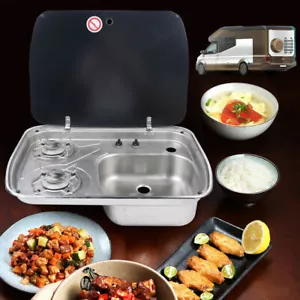 2 Burner LPG Sink Combo Cooktop Boat Caravan RV Camper Gas Stove Hob w/Glass Lid - Foto 1 di 12