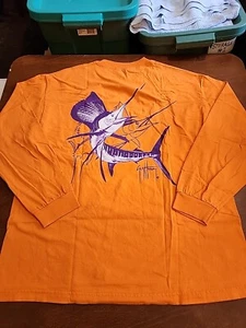 Guy Harvey Men's XL L/S Orange Purple Sailfish Fishing Graphic T-Shirt EUC. SB7 - Picture 1 of 12