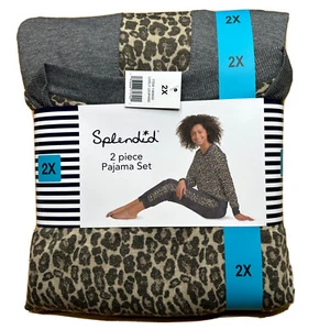Splendid Women's 2-piece Pajama Set Long Sleeve Top & Jogger Pant Leopard 2X - Picture 1 of 8