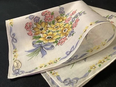 9028🌟Винтажный 40-х цветочный сладкий страны собранный свадебный носовой платок - Изображение 1 из 4