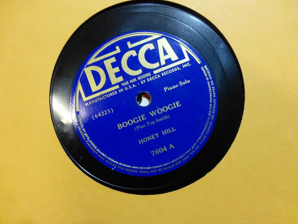 HONEY HILL BOOGIE WOOGIE & SET EM   PIANO SOLO VG+  78  10' - Image 1 of 1