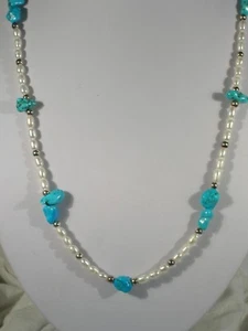 20" Pearl & Turquoise Bead Necklace - Picture 1 of 2