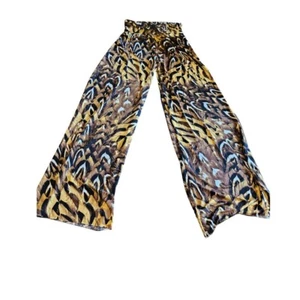 Yelete Leg Wear (Medium) LEOPARD PRINT WIDE LEG PANTS Women FLARED Elastic Waist - Picture 1 of 4