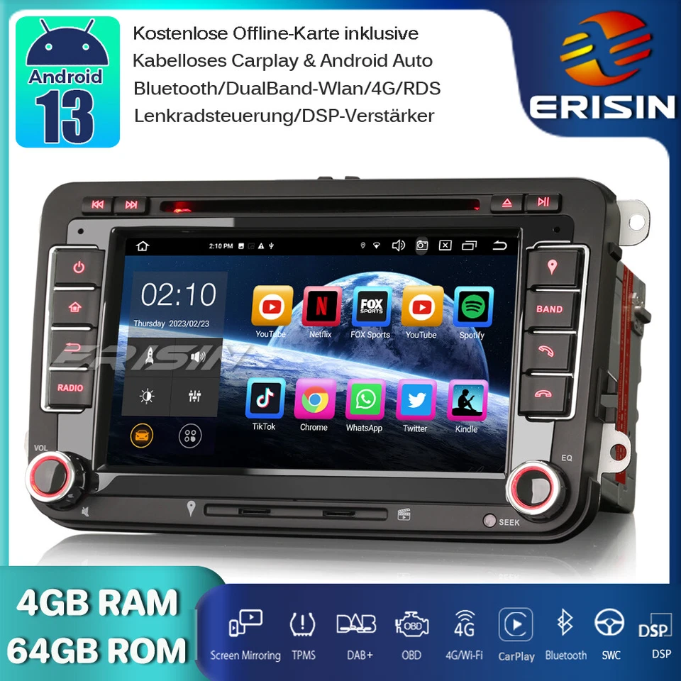 GPS Android 13.0 Autoradio Navi OPS Für VW Passat Polo Golf 5/6 Tiguan Touran T5 - Bild 1 von 4
