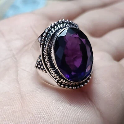 Anello d'amore da uomo in argento sterling 925 con grande gemma sfaccettata... - Immagine 1 di 4