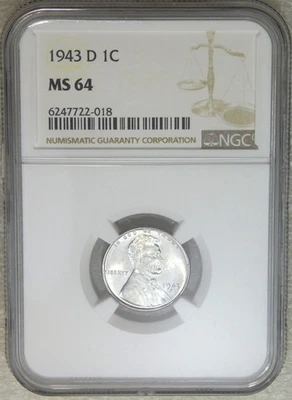 1943-D Lincoln Steel Cent NGC MS64 Very Bright Luster PQ New Holder #T177Z - Image 1 of 2