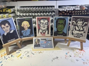 The Munsters 5 Card Sketch Card Print Set 3/4 Signed By Artist Tony Keaton - Picture 1 of 2